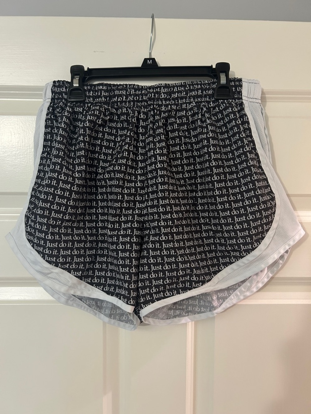 Nike Black and White 'Just Do It' Women's Dri-Fit Athletic Shorts